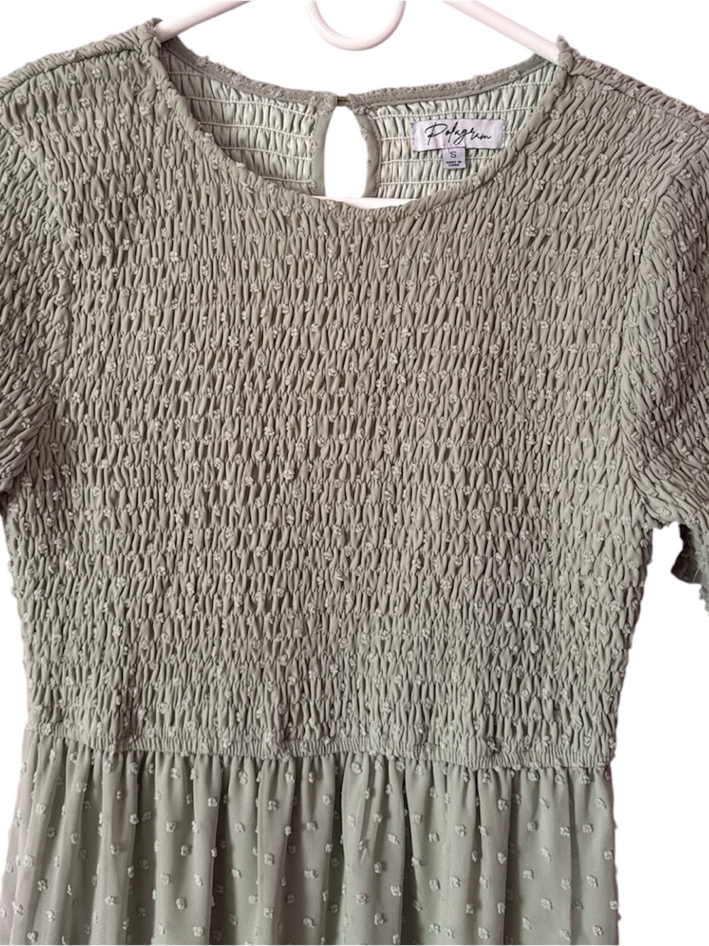 Polagram Sage Green Smocked Dot Tiered Dress - Picture 3 of 6